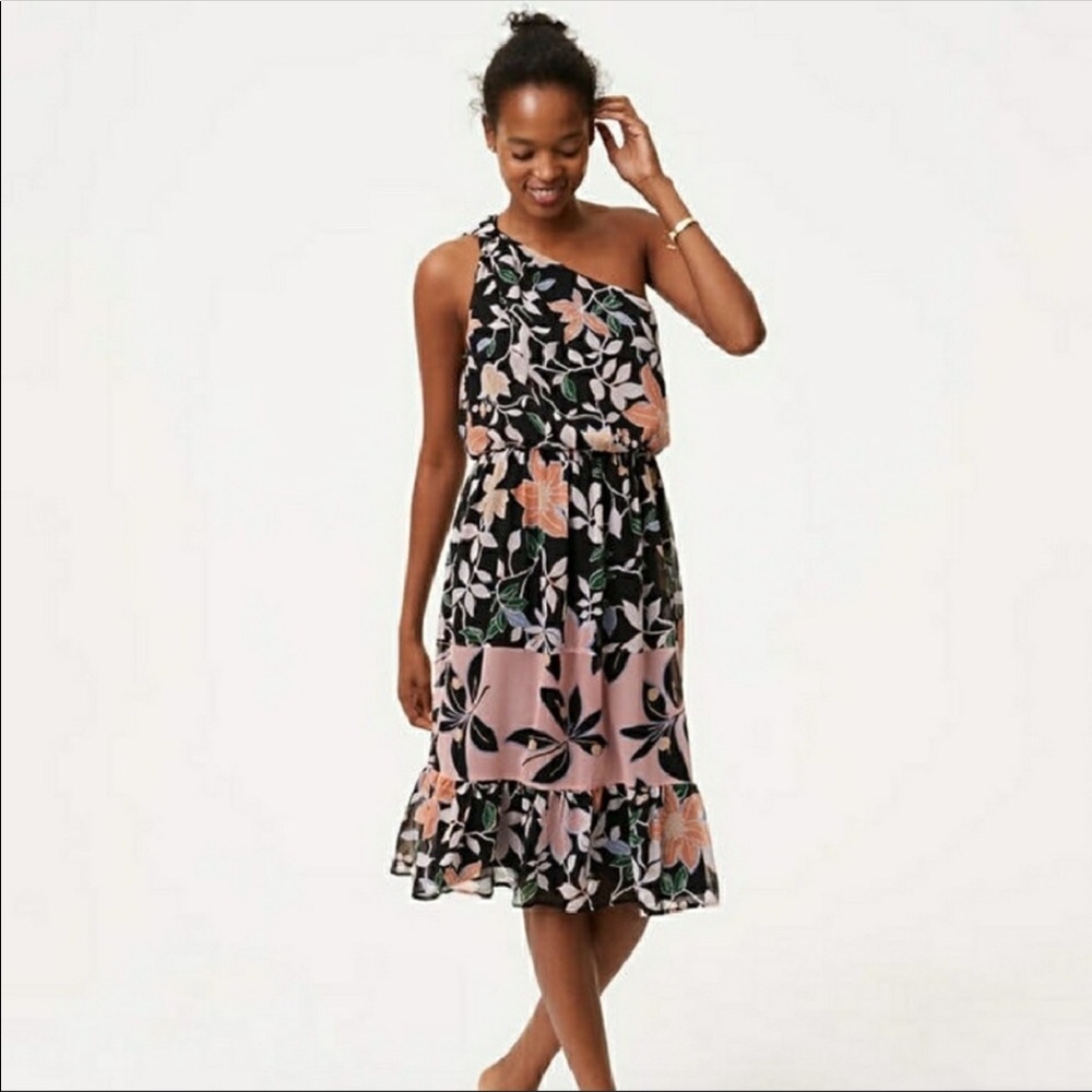 NWT LOFT Wild Orchid One Shoulder Dress